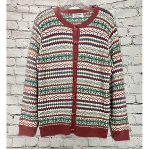 ALFRED DUNNER Small Mauve Multicolor Fair Isle Button Down Cardigan Grandma Core